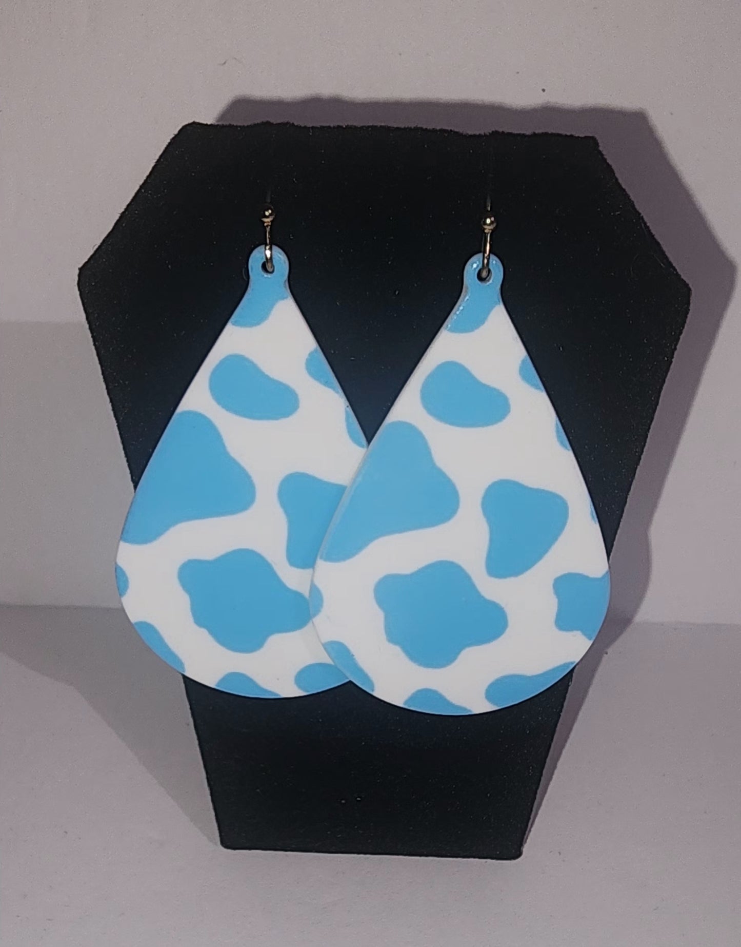 Blue Cow Print Earrings