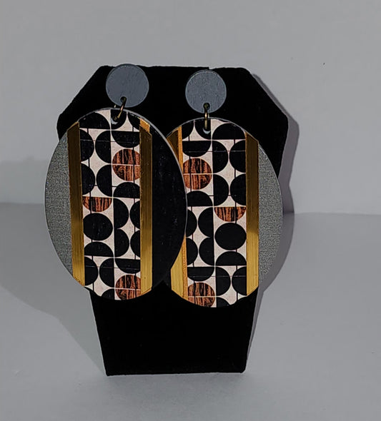 Grey and Black Wood Earrings