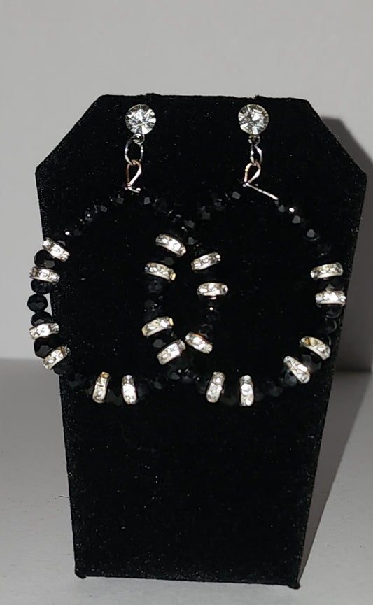 Black and Silver Beaded Hoops